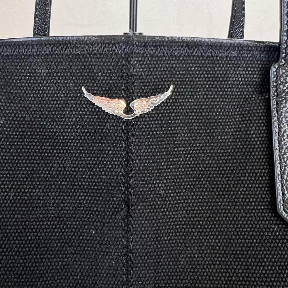 Zadig & Voltaire Mick Wings Black Tote Bag Canvas and Leather - Picture 3 of 10